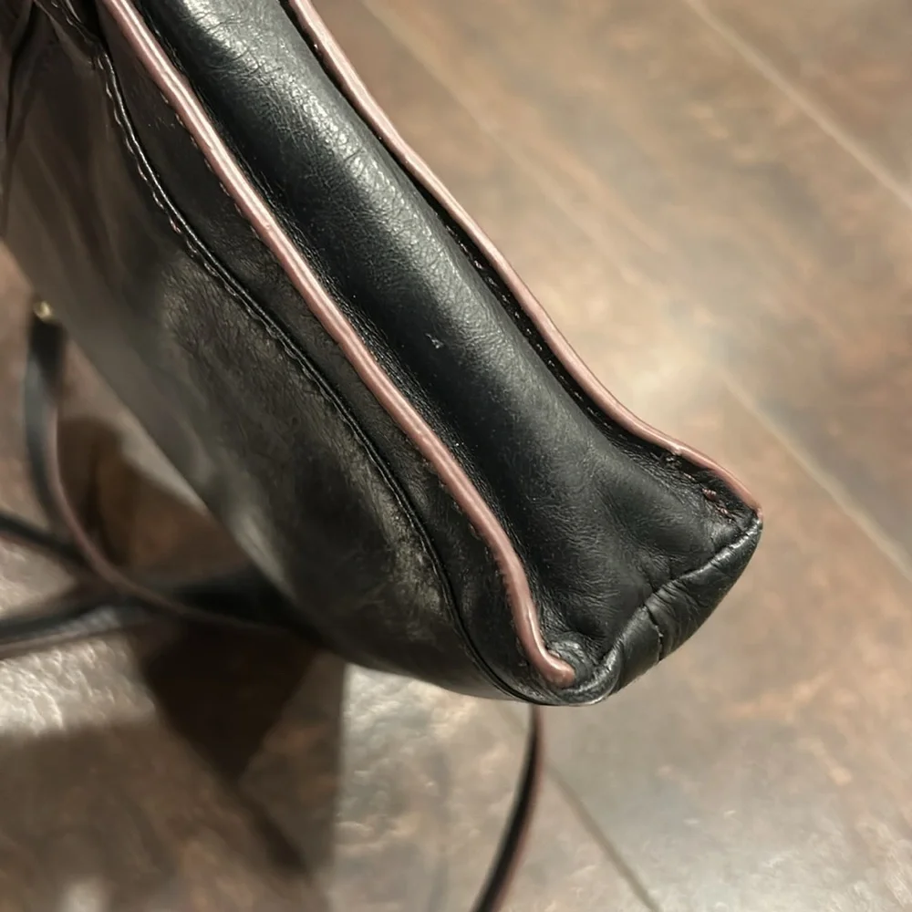 Hobo crossbody bag Black Brown Zipper Brass Ring